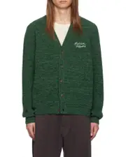 Maison Kitsuné Logo Embroidered V-Neck Cardigan XS,L Ranger Green/Eucalyptus
