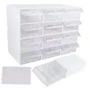12 Pcs Drawer Stackable Storage Cabinet, White Plastic Organizer 12-Box-White