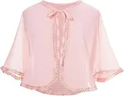 [Hedmy] Flower Girls Chiffon Bolero Shrug Elegant Cardigan Lace-up Shawl Cape for Wedding Party Dress Cover Up