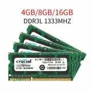 16GB 8GB 4GB DDR3 1333MHz PC3L-10600S 1.35V Laptop SODIMM Memory Crucial LOT BT