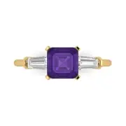 1.62 Emerald 3 stone Real Amethyst Promise Bridal Wedding Ring 14k Yellow Gold