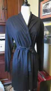 NWT Skin Organic 100% COTTON Wrap Robe Black, Women's Medium MID LENGTH