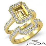 Diamond Engagement Halo Ring Emerald Bridal Sets 14k Gold Yellow Semi Mount 1.4C