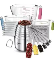 Set of 20 Stainless Steel and Plastic Measuring Cups and Spoons Set Stackable