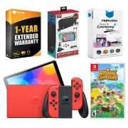 Nintendo Switch OLED Mario RED Edition + Animal Crossing NH + Surge Starter Kit