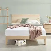 Zinus Queen Bed Frame, Adjustable Headboard Height, Solid Wood Bed, White Wash Moiz
