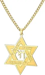 [EUEAVAN] Star of David Chai Necklace Hebrew Jewish Chai Pendant Necklace Kabbalah Amulet Jewelry Jewish Christian Hexagram Hanukkah Gift Women Men