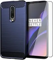 [Asuwish] Phone Case for OnePlus 7 Pro with Screen Protector Cover and Slim TPU Cell Accessories Protective OnePlus7Pro 5G One Plus 1+7 1Plus OnePlus7 7Pro One+ 1 + Seven Women Men Carbon Fiber Blue