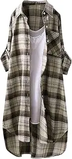 [Generic] Casual Mid Length Plaid Shirt for Women 2025 Spring and Autumn New Shirt Korean Style Long Sleeved Loose Coat Top Elegant