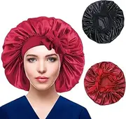 Large Satin Silk Hair Bonnet - 2Pcs Elastic Band Sleep Cap for Women, Soft Sleeping Wrap, Color B