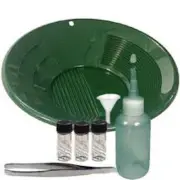 Sluice Monkey 10" Green Pan, 4oz Sniffer, 3 Glass Vials, Funnel, Tweezer
