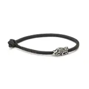 Black Single Leather Bracelet with Sterling silver Spiritual Dragon bead