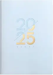 2025 12 Months A5 Size Soft Cover Daily Planner, Leather Hardcover Notebook Premium Thick Paper for Office Home School Writing Employee Student Gifts（Blue）