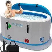 SereneLife Inflatable Cold Plunge Tub Ice Bath, 105 Gal One Person Ice Bath Tub with Lid, Drop Stitch PVC, Double Layer Seals, Heavy Duty Cold Plunge Therapy Recovery Pod for Athletes