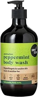 SimplyClean Peppermint Body Wash - Natural Shower Gel with Pure Australian Peppermint - Creamy pH 5.5 Formula - SLS Free - Gentle on Skin 500ml
