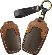 ontto Car key fob cover Compatible with Toyota Camry CHR Corolla RAV4 Avalon Land Cruiser Prado Prius leather key holder handmade contrast color Shell case keyring keychain Accessories 3 buttons Black
