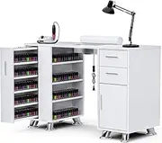 Manicure Table, Nail Tech Desk with Dust Collector, Nail Table Station with 4 Dust Bags & Wrist Rest, Beauty Salon Nail Supplies Workstation with Drawers Storage Cabinets, White