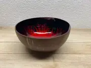 Coconut Shell Trinket Bowl Red Splash Handmade And Painted