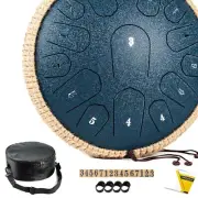 D Major 13-inch Steel Tongue Drum - 15 Notes with Carry Case & Music Book