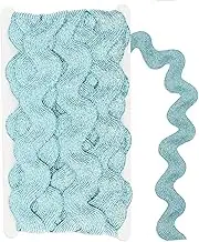 UKQRRTC 10 Yards Metallic Rick Rack, 25mm Wide Glitter Rick Rack Trim, Zig Zag Wave Bending Fringe Ribbon for Sewing Wedding Dress Present Wrapping(Light Blue)