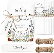 Chuangdi 50 Sets Wildflower Seed Packets Seeds of Gratitude Party Favors for Guests Self Adhesive Seed Packets Kraft Paper Seed Envelope with Thank You Tags Twine Thank You Party Favors (No Seeds)