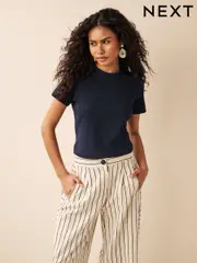 Navy Blue Essential Pure Cotton Short Sleeve Crew Neck T-Shirt (345367) | $11