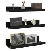 16 Inch Black Floating Shelves for Wall Mount, Woodgrain Wall Shelf Ledge for