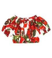 [Dolce & Gabbana Kids] Dolce & Gabbana Kids Floral off-shoulder cotton crop top Y 10 red
