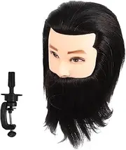 Outanaya 1Set Men Real Hair Training Head Mannequin with Beard Hairdressing Equipment for Cosmetology Barber Schools and Stylists Styling Head Doll for Practice
