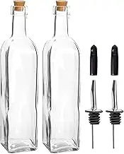Argon Tableware Olive Oil Pourer Bottles with Cork Lids - Kitchen Dining Vinegar Drizzler Dispenser - 500ml - Pack of 2