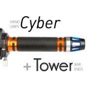 KiWAV Motorcycle Cyber Grips Orange with Tower Bar Ends Blue/Silver