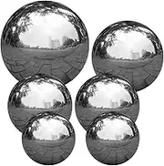 Stainless Steel Gazing Ball, 6PCS Silver Balls, 2＆3＆4＆6" Big Shiny Balls, Reflective Mirror Polished Garden Sphere for Home Garden Pond OrnamentGazing Ball
