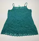 Teal Blue Lace Trim Crinkle Spaghetti Strap Cami Tank Top Plus Sz 3 Boho Hippie