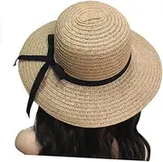 [Ipetboom] Fashionable Foldable Wide Brim Straw Sun Hat for Women and Sweet Design Light Brown for Summer Beach Days and Flexible