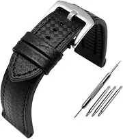 KTKBXUDMUL Carbon Fiber Pattern Silicone Base Watch Strap is Suitable for M-ido Helmsman for Citizen Sao Orange BM8475 Male Bracelet 20/22/24mm(Black Silver Buckle,24mm)