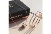 Boxed Carrie Glitz Bangle and Necklace Set In Rose Gold