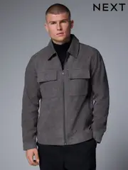 Grey Faux Suede Zip Through Shacket (E66522) | $100