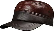 [HAMKVBPR] Men's Leather Hat Men's Autumn Winter Warm Hat Leather Ear Guards Flat Top Military Cap Autumn and Winter(Two-Tone)