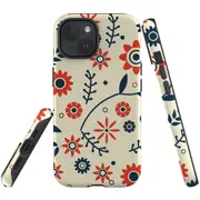 For iPhone 15 Case, Shielding Cover, Orange And Blue Flowers