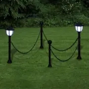 NNEVL Chain Fence with Solar Lights Two LED Lamps Two Poles