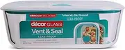 Décor Vent & Seal Glass Oblong Food Container, Transparent/Teal, 1.5 Litre Capacity