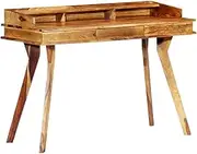 vidaXL Solid Sheesham Wood Writing Desk Storage Shelving Study Desk PC Laptop Holder Computer Workstation Studio Table Home Office Unit