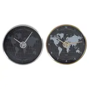 Wall Clock Dkd Home Decor Black Golden Silver Aluminium Crystal World Map 30 x 4.3 x 30 Cm 2 Units