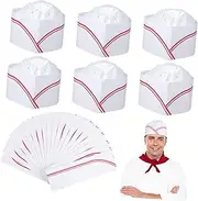 [Luxshiny] 20Pcs Disposable Chef Hats with Stripes Kitchen Cooking Hats for Parties Restaurants and Themed Events Retro Style with Air for Breathable Comfort White