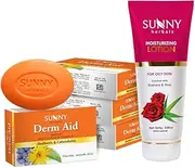 [Sunny] Aloevera and Rose Lotion(100ml) & Derm Aid Soap(4 * 75gm) | Absorbs Excess Oil From Skin | For Rashes and Infection Free Skin | Counters Chapped Skin & Keeps It Healthy & Radiant