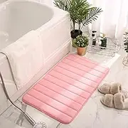 60 x 40cm Bath Mat Ultra Soft Water Absorbent Floor Mat Anti-Slip Bathroom Rug Bath Tub Shower Mat Decorative Memory Sponge Floor Mat for Kitchen Bathroom (Light Pink)
