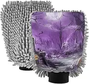 XYMZR Halloween Purple Scary Forest Absorbent Microfiber Car Wash Mitt, Funny Cute Anime Scratch Free for Cars Cleaning, Home Cleaning Mitts, 2 Pack, 10.24” L x 7.09” W