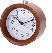 Lancoon Round Wooden Alarm Clock, Analog Non Ticking Silent with Arabic Numerals Night Light Snooze Function Battery Operated Easy to Set for Desktop Bedroom Bedside (Brown)