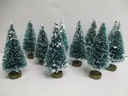 20 Miniature Green Frosted Sisal Bottle Brush Christmas Trees 3" ~ BULK