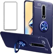 [Asuwish] Phone Case for OnePlus 7 Pro with Screen Protector Cover and Ring Holder Stand Hybrid Protective Cell Accessories OnePlus7Pro 5G One Plus 1+7 1Plus OnePlus7 7Pro One+ 1 + Seven Women Men Blue